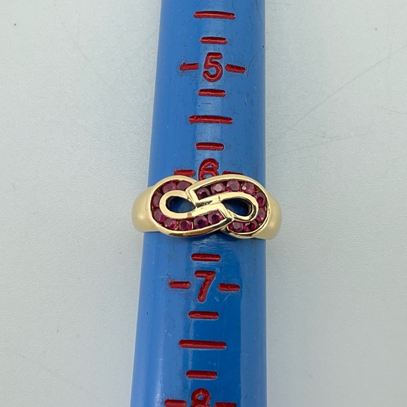 Infinity Ring, Genuine Ruby and 14Kt Yellow Gold, Size 6 - Picture 9 of 12